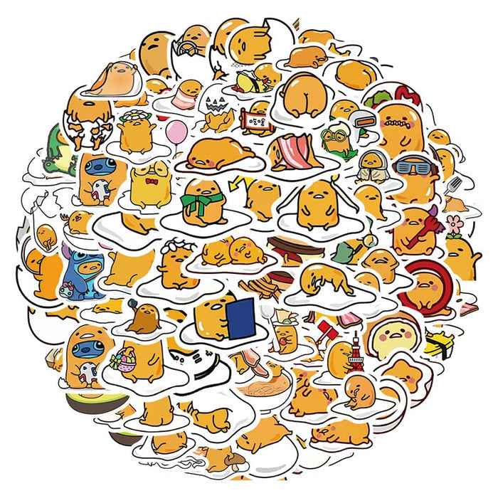 Kawaii Egg Laptop Decal Stickers: yellow, white Gudetama egg character, kawaii cartoon style