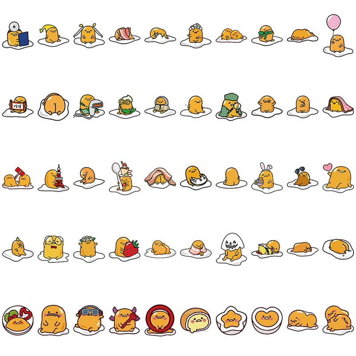 Kawaii Egg Laptop Decal Stickers: yellow, white Gudetama egg character, kawaii cartoon style