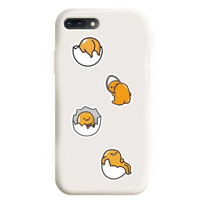 Kawaii Egg Laptop Decal Stickers: yellow, white Gudetama egg character, kawaii cartoon style