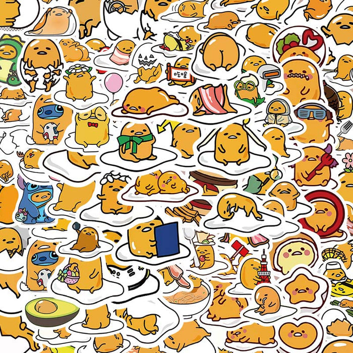 Kawaii Egg Laptop Decal Stickers: yellow, white Gudetama egg character, kawaii cartoon style