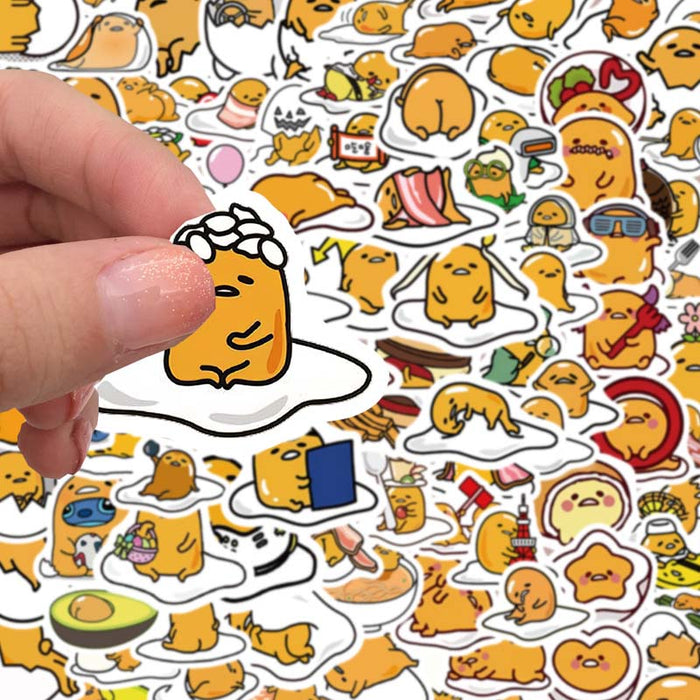 Kawaii Egg Laptop Decal Stickers: yellow, white Gudetama egg character, kawaii cartoon style