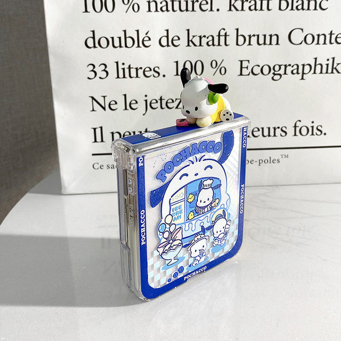 Kawaii Galaxy Flip 3 Phone Cases: blue, white Pochacco dog character, kawaii cartoon style