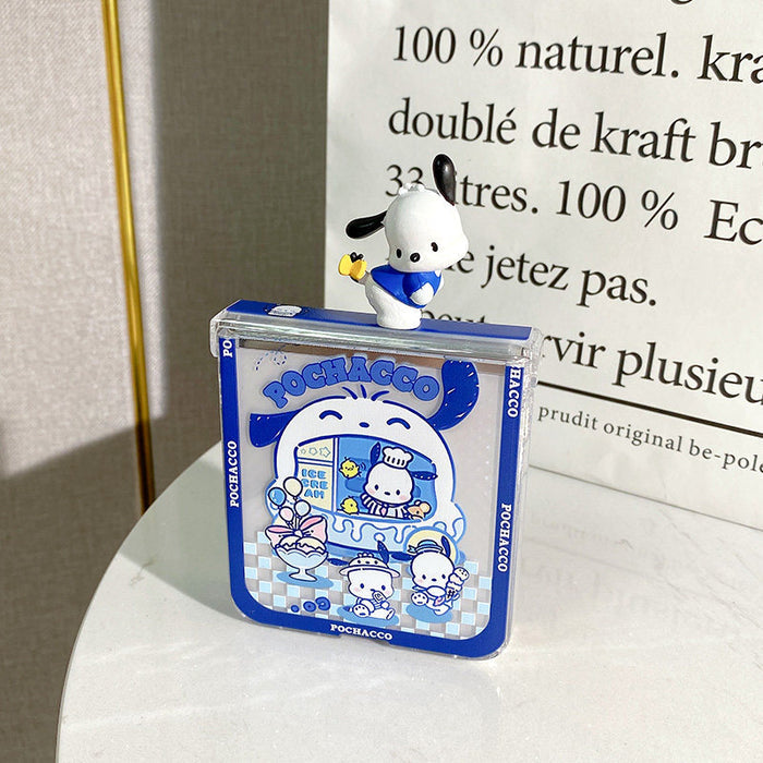 Kawaii Galaxy Flip 3 Phone Cases: blue, white Pochacco dog character, kawaii cartoon style
