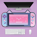 Kawaii Gaming Mouse Mat with Stitched Edges: pink, purple cat theme, kawaii, retro gaming style
