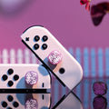 Kawaii Glitter Butterfly Joy-Con Caps: white, black butterfly theme, cute pastel gaming accessory style