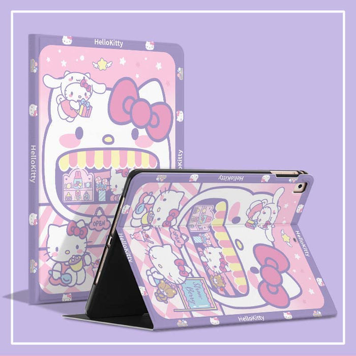 Kawaii iPad Cases with Auto Sleep/Wake: pink, black Kuromi character, kawaii cartoon style