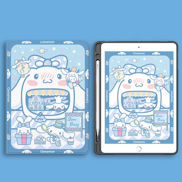 Kawaii iPad Cases with Auto Sleep/Wake: pink, black Kuromi character, kawaii cartoon style