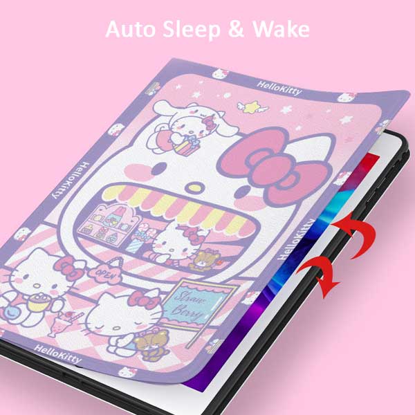 Kawaii iPad Cases with Auto Sleep/Wake: pink, black Kuromi character, kawaii cartoon style