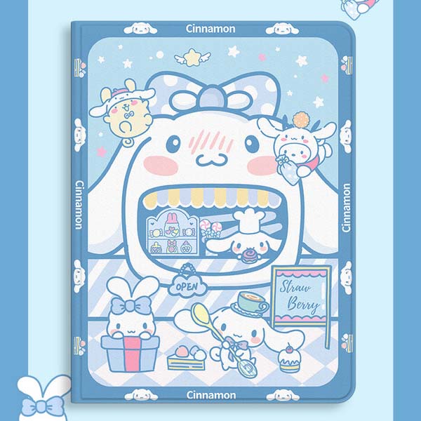 Kawaii iPad Cases with Auto Sleep/Wake: pink, black Kuromi character, kawaii cartoon style