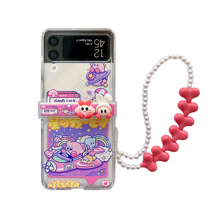 Kawaii Kirby Flip 4 Phone Cases: clear, pink cartoon characters and colorful space/rainbow-themed illustrations, kawaii carto