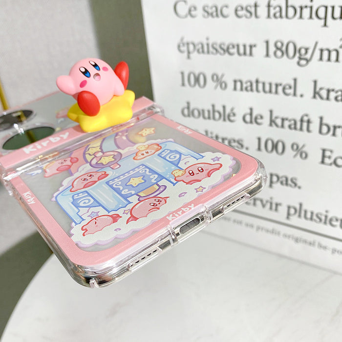 Kawaii Kirby Flip 4 Phone Cases: clear, pink cartoon characters and colorful space/rainbow-themed illustrations, kawaii carto