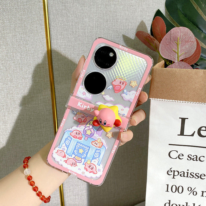 Kawaii Kirby Flip 4 Phone Cases: clear, pink cartoon characters and colorful space/rainbow-themed illustrations, kawaii carto