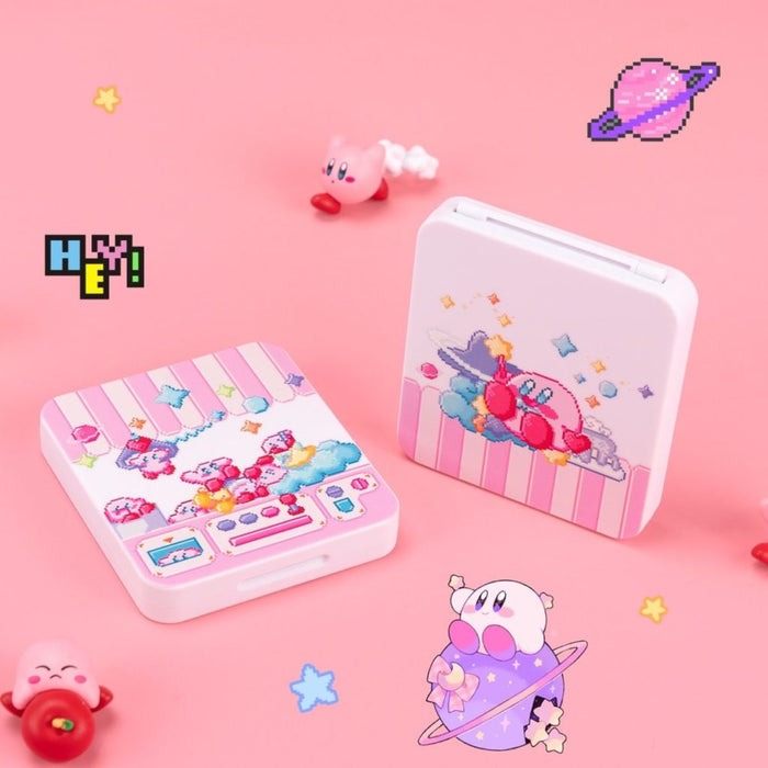 Kawaii Kirby Game Card Holder Case: white, pink cute cartoon characters and candy/shop-themed imagery, kawaii cartoon pixel a