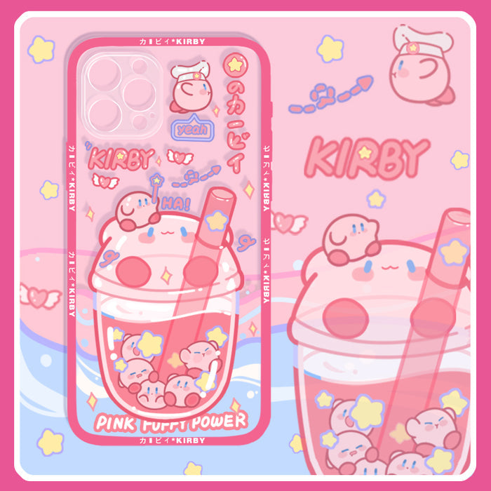 Kawaii Kirby iPhone Case: pink, white Kirby character, kawaii cartoon style