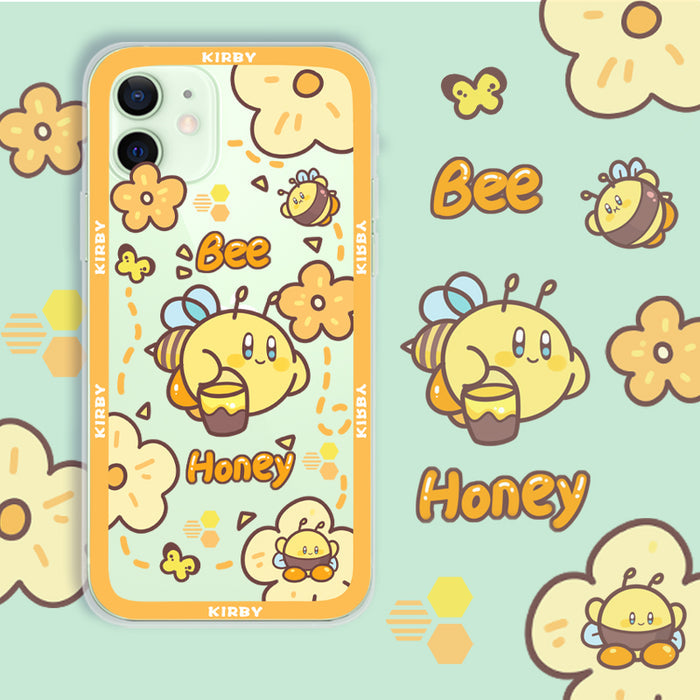 Kawaii Kirby Phone Case: yellow, orange Kirby character with bee and honey theme, kawaii cartoon style