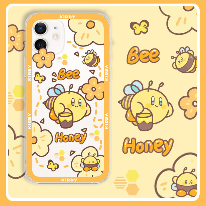 Kawaii Kirby Phone Case: yellow, orange Kirby character with bee and honey theme, kawaii cartoon style