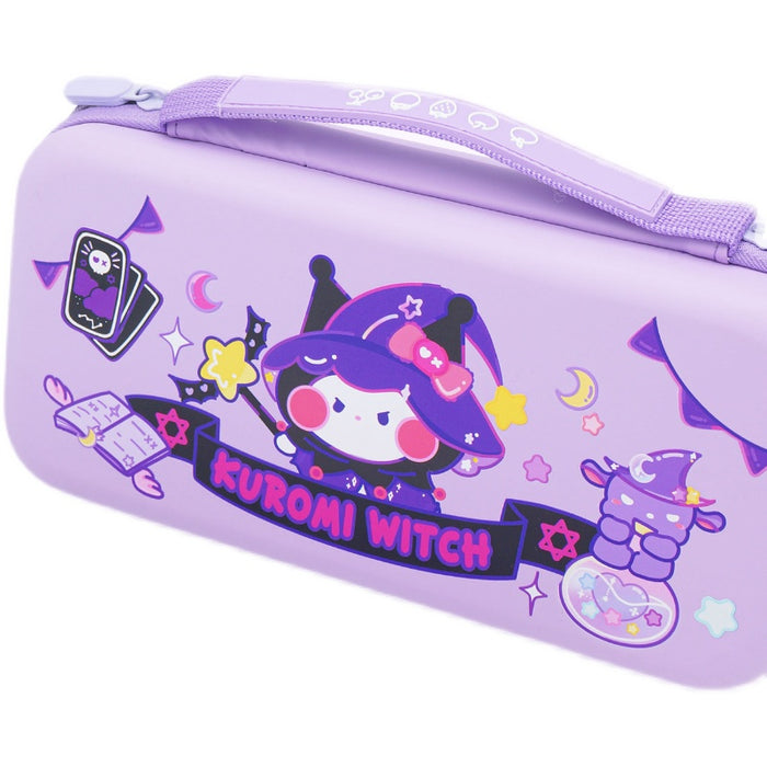 Kawaii Nintendo Switch Travel Case: light pink, hot pink Kuromi and My Melody characters, kawaii cartoon style