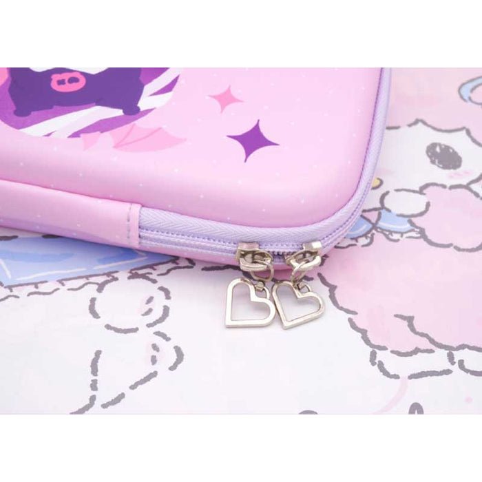 Kawaii Nintendo Switch Travel Case: light pink, hot pink Kuromi and My Melody characters, kawaii cartoon style