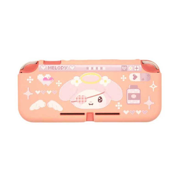 Kawaii Switch Lite Case with Cute Characters: peach pink, light pink My Melody character, kawaii cartoon style
