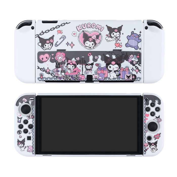 Kawaii Switch/OLED Accessories Set: white, black Kuromi / Sanrio character theme, kawaii cartoon style
