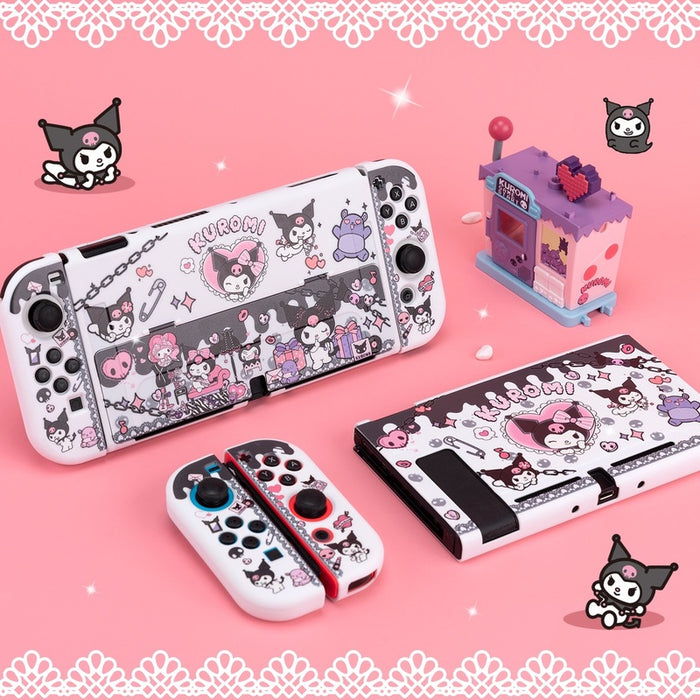 Kawaii Switch/OLED Accessories Set: white, black Kuromi / Sanrio character theme, kawaii cartoon style