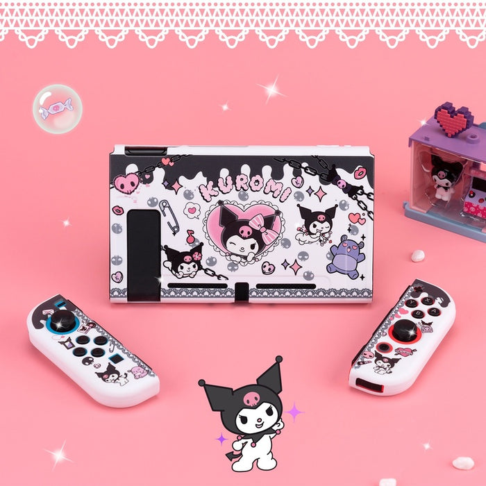 Kawaii Switch/OLED Accessories Set: white, black Kuromi / Sanrio character theme, kawaii cartoon style