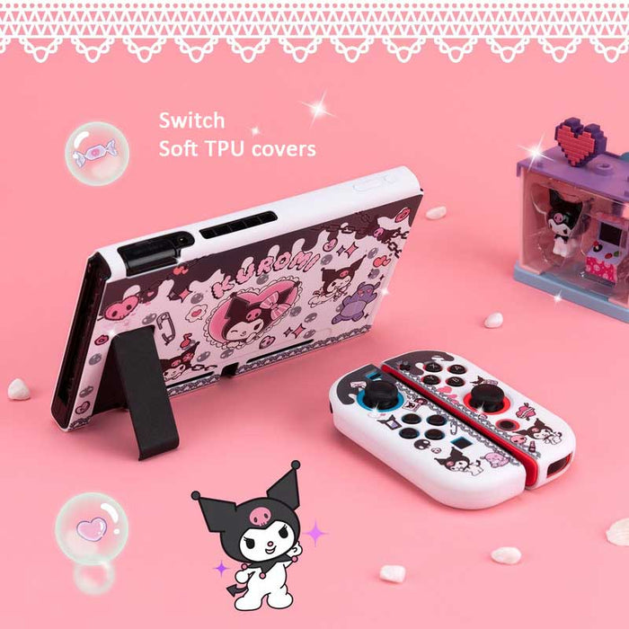 Kawaii Switch/OLED Accessories Set: white, black Kuromi / Sanrio character theme, kawaii cartoon style