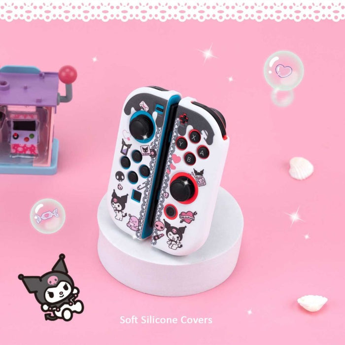 Kawaii Switch/OLED Accessories Set: white, black Kuromi / Sanrio character theme, kawaii cartoon style