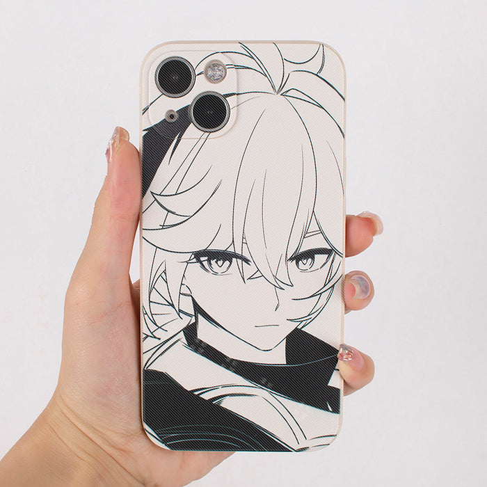 Kazuha Phone Cases for Genshin Impact: white, red anime-style white-haired character with a sword, anime, cartoon style