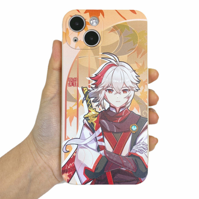 Kazuha Phone Cases for Genshin Impact: beige, white anime-style white-haired character with a sword, anime, cartoon style