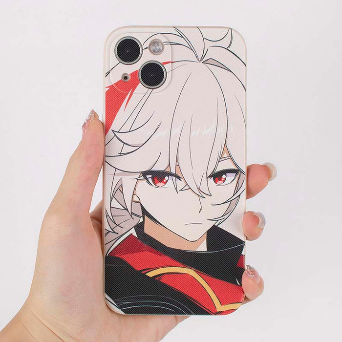 Kazuha Phone Cases for Genshin Impact: white, red anime-style white-haired character with a sword, anime, cartoon style