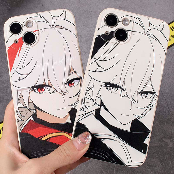 Kazuha Phone Cases for Genshin Impact: beige, white anime-style white-haired character with a sword, anime, cartoon style