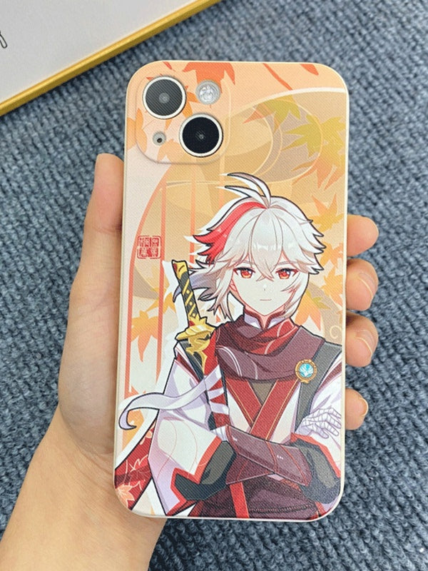 Kazuha Phone Cases for Genshin Impact: white, red anime-style white-haired character with a sword, anime, cartoon style