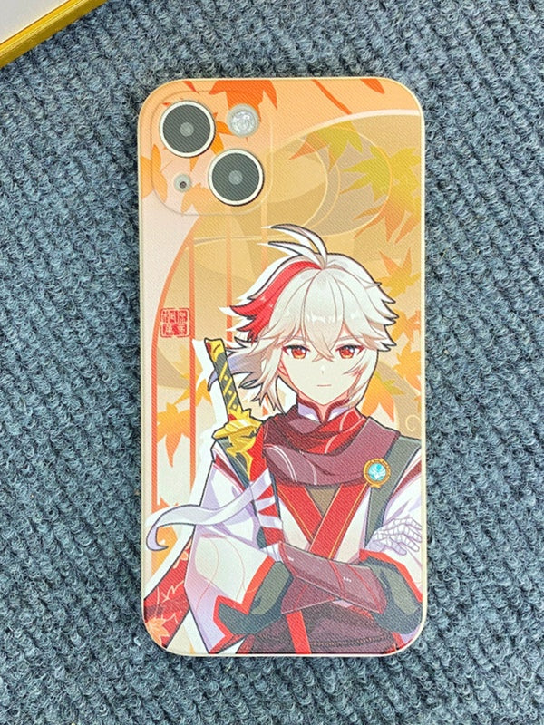 Kazuha Phone Cases for Genshin Impact: white, red anime-style white-haired character with a sword, anime, cartoon style