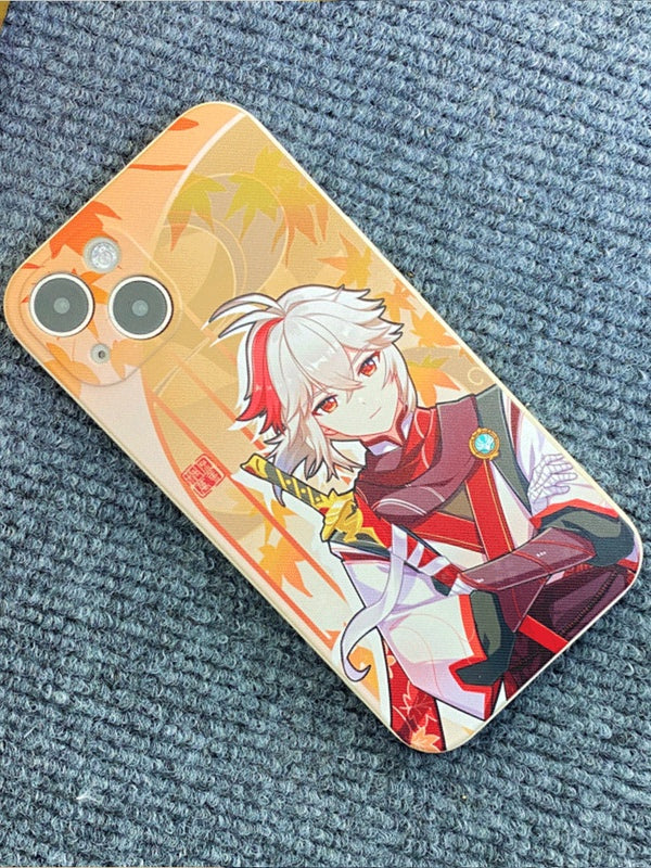 Kazuha Phone Cases for Genshin Impact: white, red anime-style white-haired character with a sword, anime, cartoon style