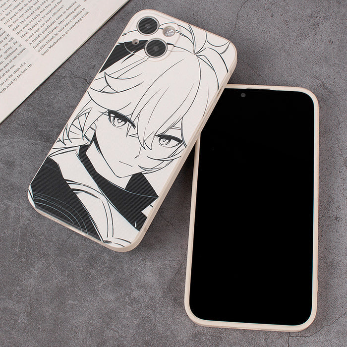 Kazuha Phone Cases for Genshin Impact: beige, white anime-style white-haired character with a sword, anime, cartoon style