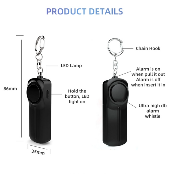 Keychain LED Safety Alarm: light blue, pink keychain accessories, minimal style