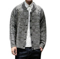Khaki Button Front Crew Neck Men's Cardigan: heather gray, dark gray button-front cardigan sweater, casual knitwear style
