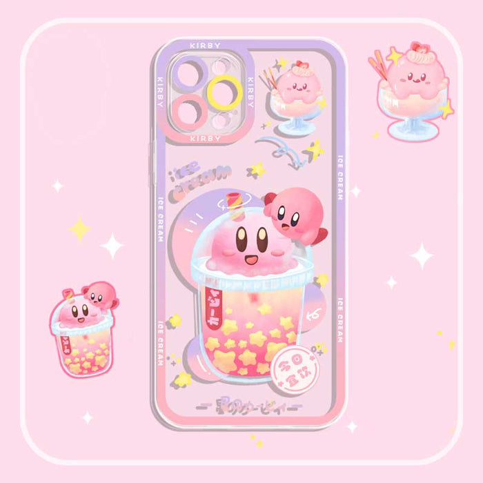 Kirby Bubble Tea Phone Case: pink, lavender Kirby character, kawaii cartoon style