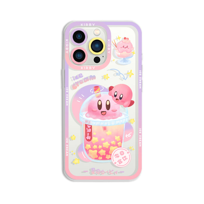 Kirby Bubble Tea Phone Case: pink, lavender Kirby character, kawaii cartoon style