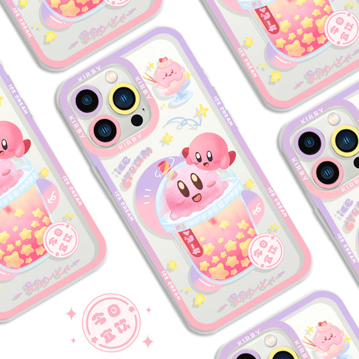 Kirby Bubble Tea Phone Case: pink, lavender Kirby character, kawaii cartoon style