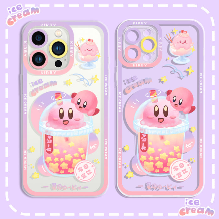 Kirby Bubble Tea Phone Case: pink, lavender Kirby character, kawaii cartoon style