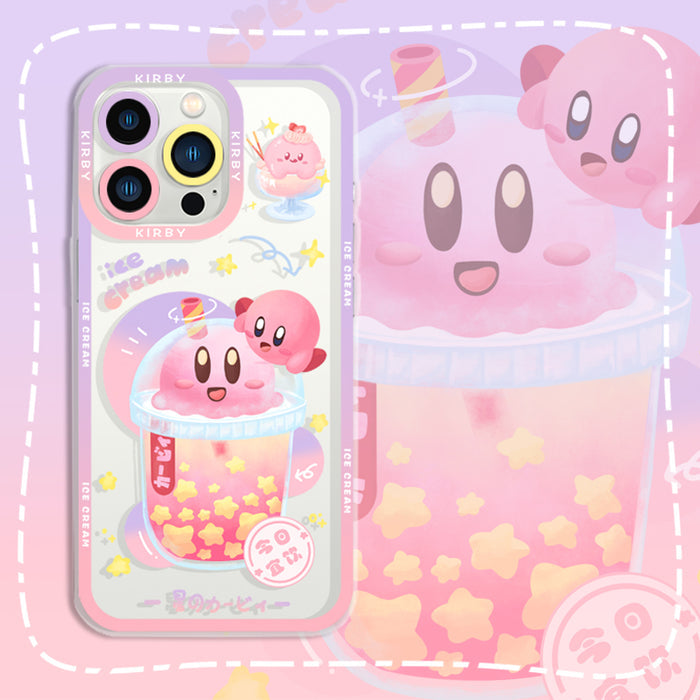 Kirby Bubble Tea Phone Case: pink, lavender Kirby character, kawaii cartoon style