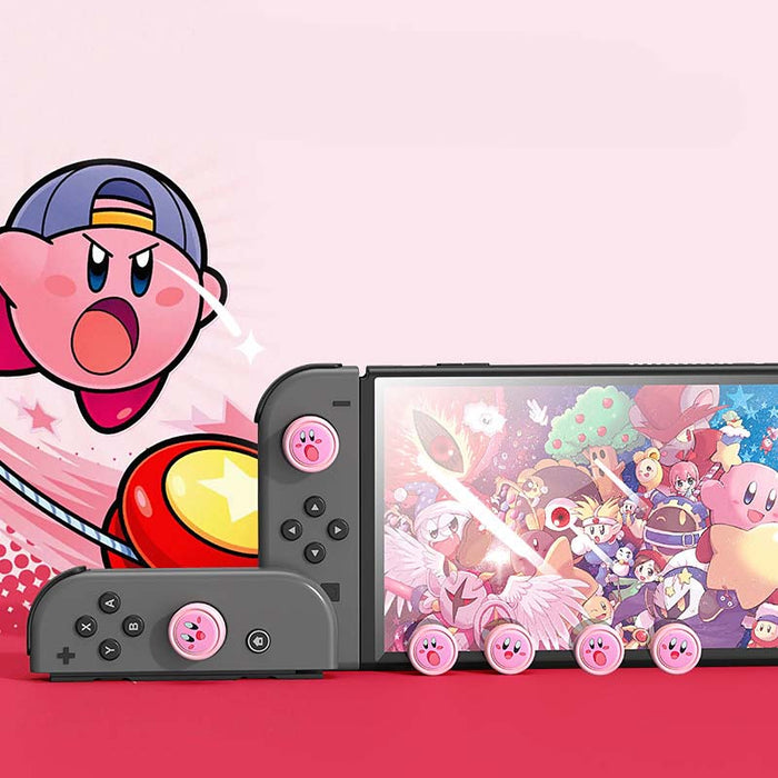 Kirby Joystick Caps for Switch Accessories: pink, light pink Kirby-like cartoon character face, kawaii cartoon style