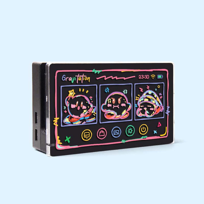 Kirby Switch Charging Dock Cover: Stylish Protection: black, pink space-themed cartoon characters, kawaii cartoon doodle styl