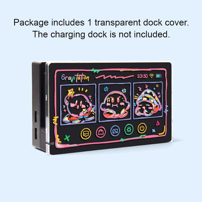 Kirby Switch Charging Dock Cover: Stylish Protection: black, pink space-themed cartoon characters, kawaii cartoon doodle styl