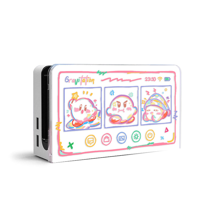 Kirby Switch Charging Dock Cover: Stylish Protection: black, pink space-themed cartoon characters, kawaii cartoon doodle styl