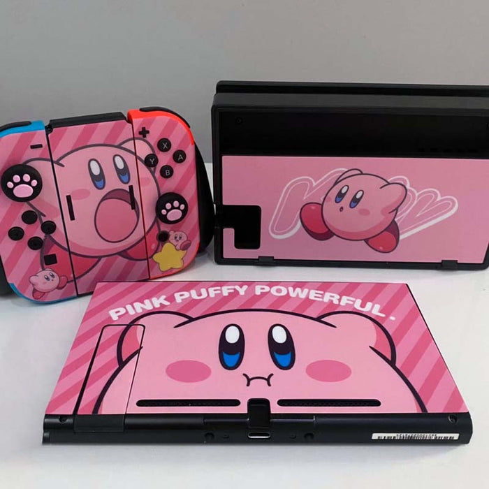 Kirby Switch Skin Covers: Lovely Design, Easy Installation: pink, black Kirby character, cartoon, kawaii style