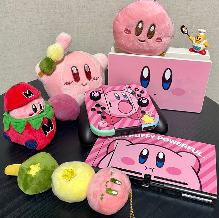 Kirby Switch Skin Covers: Lovely Design, Easy Installation: pink, black Kirby character, cartoon, kawaii style
