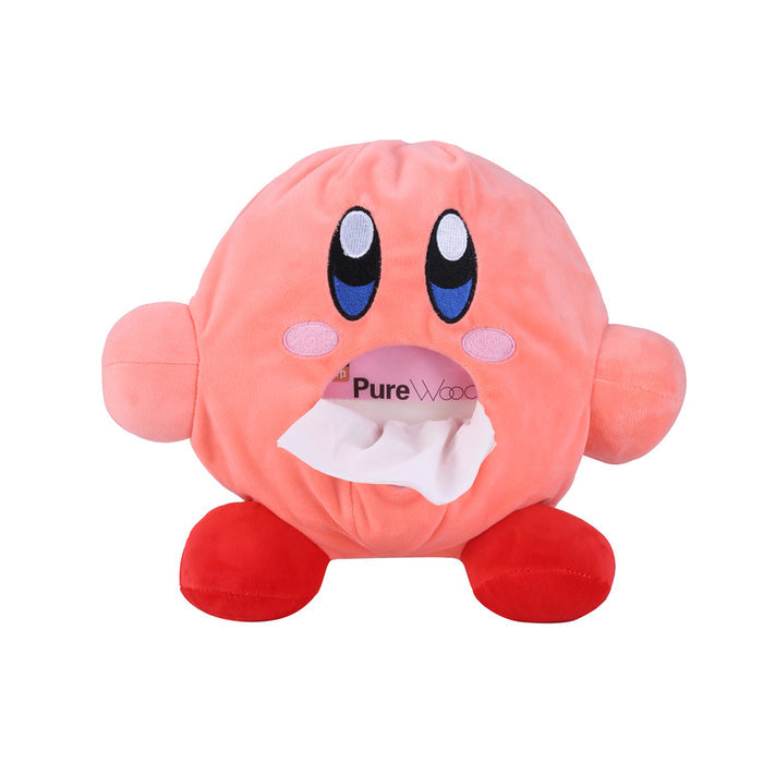 Kirby Tissue Holder: Soft, Durable, Cute: pink, red cartoon character resembling Kirby, kawaii cartoon style